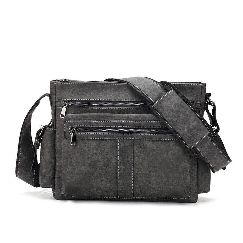 Mænd Læder Skuldertasker Casual Vintage Crossbody Taske Stor Kapacitet Rejsetasker Messenger Lommetasker - Grå