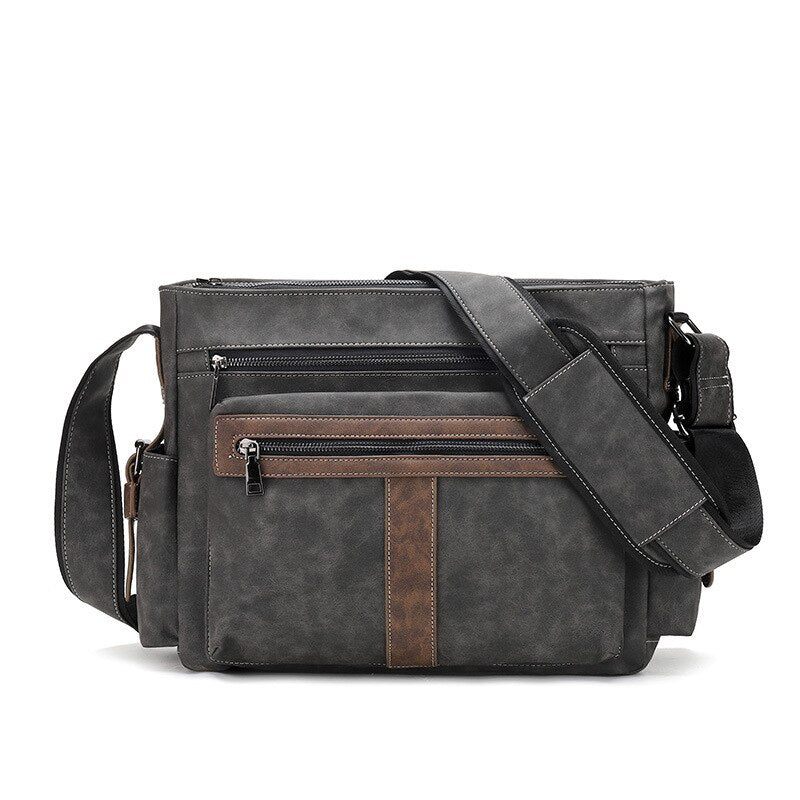 Mænd Læder Skuldertasker Casual Vintage Crossbody Taske Stor Kapacitet Rejsetasker Messenger Lommetasker - Grå