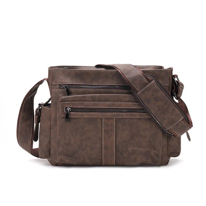 Mænd Læder Skuldertasker Casual Vintage Crossbody Taske Stor Kapacitet Rejsetasker Messenger Lommetasker - Grå