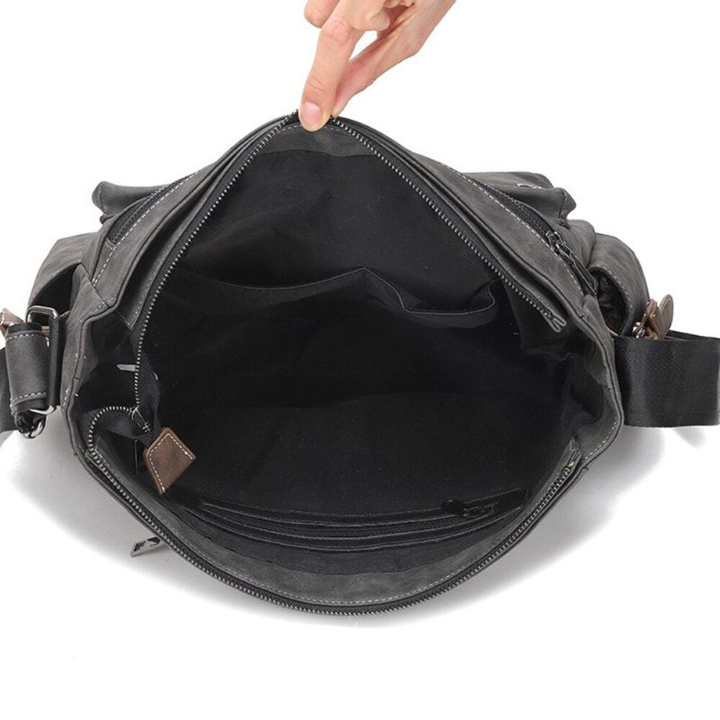 Mænd Læder Skuldertasker Casual Vintage Crossbody Taske Stor Kapacitet Rejsetasker Messenger Lommetasker - Grå