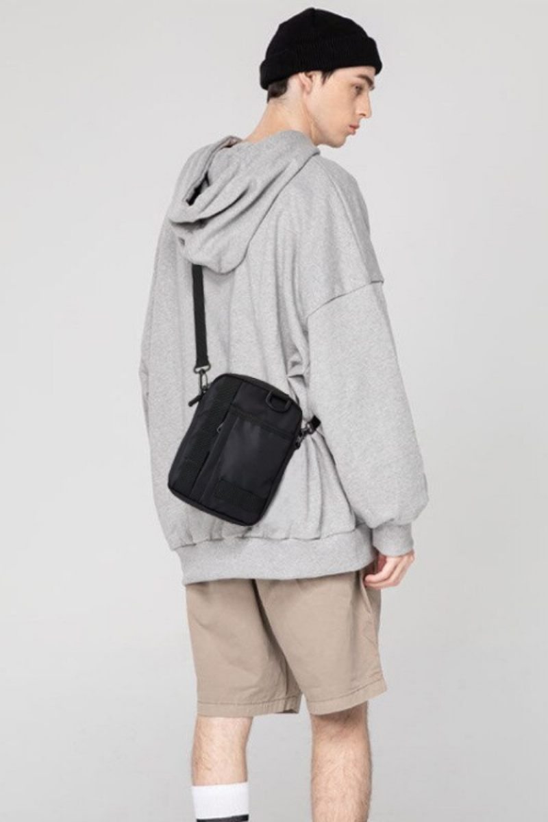 Mænd Lærred Stof Crossbody Taske Vintage Solid Brysttasker Vandtæt Student Lille Multifunktionstasker