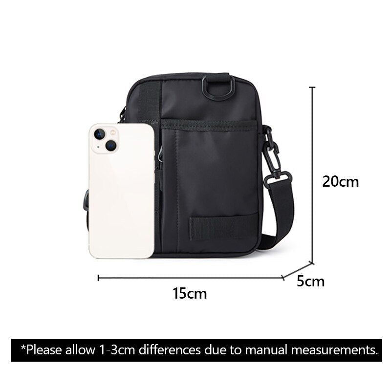 Mænd Lærred Stof Crossbody Taske Vintage Solid Brysttasker Vandtæt Student Lille Multifunktionstasker - Sort