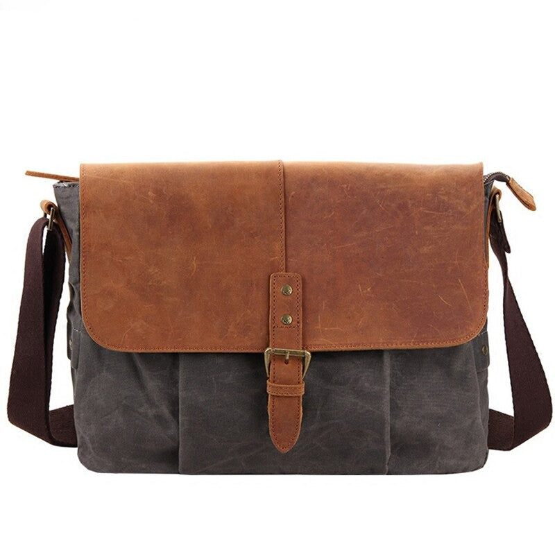 Mænd Messenger-taske I Lærred Til Casual Vintage Skuldertasker Vandtætte Crossbody-tasker Højkvalitets Rejsetaske - Grå