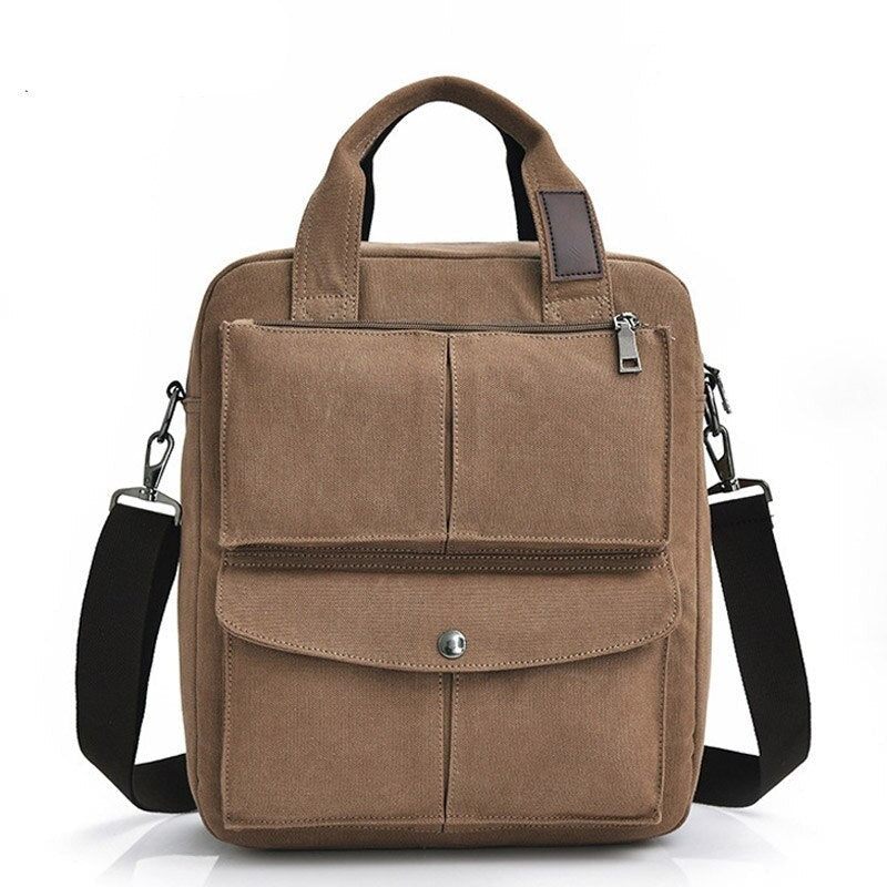 Mænd Vintage Canvas Messenger Tasker Crossbody Skuldertaske Solid Mand Handbag Designer - Mørkegrå