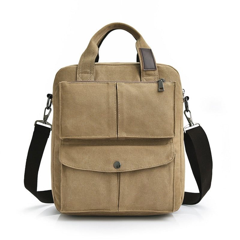 Mænd Vintage Canvas Messenger Tasker Crossbody Skuldertaske Solid Mand Handbag Designer - Mørkegrå