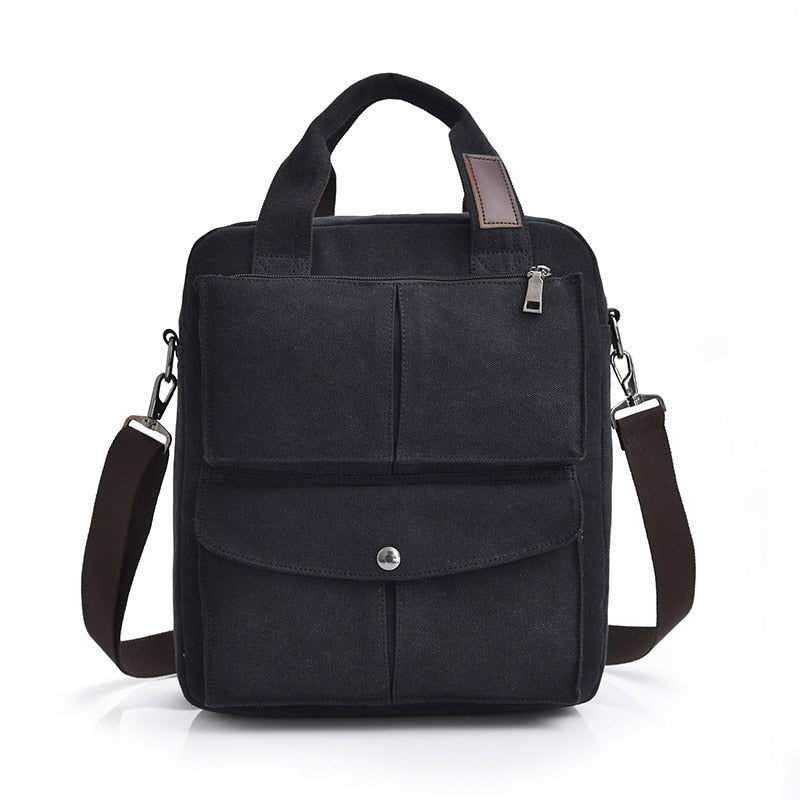 Mænd Vintage Canvas Messenger Tasker Crossbody Skuldertaske Solid Mand Handbag Designer - Mørkegrå