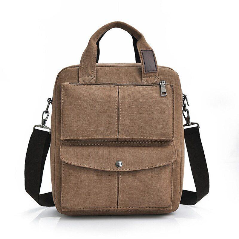 Mænd Vintage Canvas Messenger Tasker Crossbody Skuldertaske Solid Mand Handbag Designer - Mørkegrå