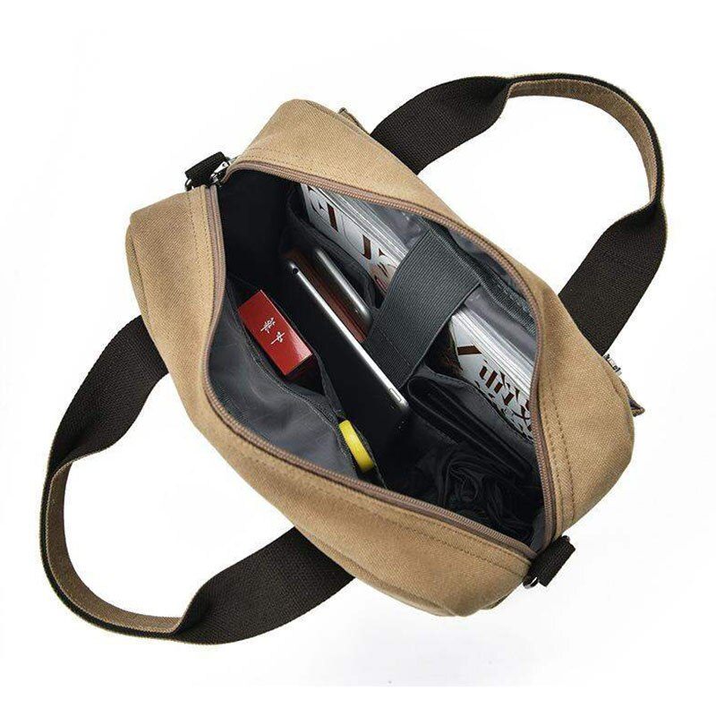 Mænd Vintage Canvas Messenger Tasker Crossbody Skuldertaske Solid Mand Handbag Designer - Mørkegrå