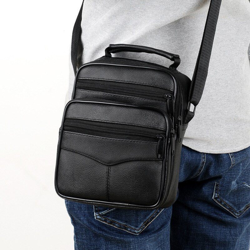 Mand Sort Crossbody Taske Luksus Læder Vandtæt Håndtaske Forretningsmænd Multifunktionelle Skuldertasker Med Stor Kapacitet - Stil A