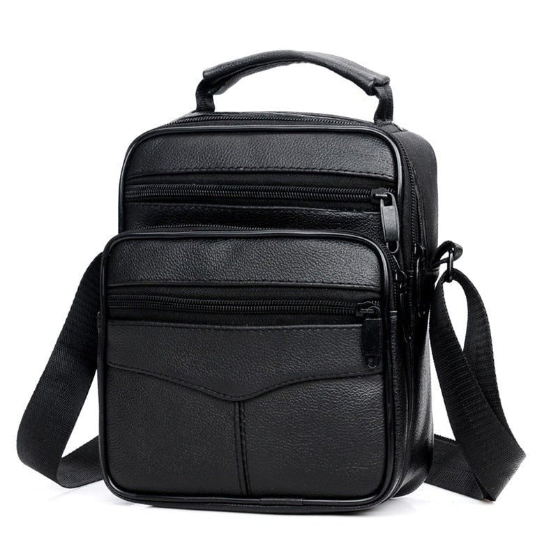 Mand Sort Crossbody Taske Luksus Læder Vandtæt Håndtaske Forretningsmænd Multifunktionelle Skuldertasker Med Stor Kapacitet - Stil A