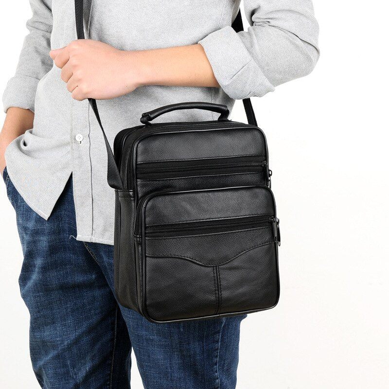 Mand Sort Crossbody Taske Luksus Læder Vandtæt Håndtaske Forretningsmænd Multifunktionelle Skuldertasker Med Stor Kapacitet - Stil A