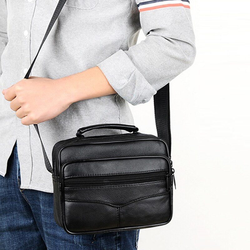 Mand Sort Crossbody Taske Luksus Læder Vandtæt Håndtaske Forretningsmænd Multifunktionelle Skuldertasker Med Stor Kapacitet - Stil A