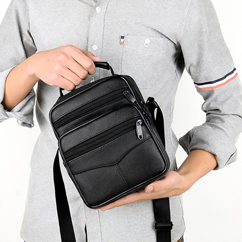 Mand Sort Crossbody Taske Luksus Læder Vandtæt Håndtaske Forretningsmænd Multifunktionelle Skuldertasker Med Stor Kapacitet - Stil A