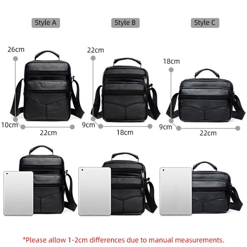 Mand Sort Crossbody Taske Luksus Læder Vandtæt Håndtaske Forretningsmænd Multifunktionelle Skuldertasker Med Stor Kapacitet - Stil A