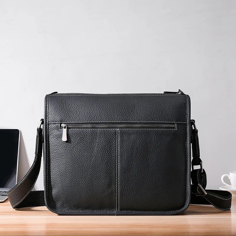 Messenger-tasker I Ægte Læder Til Mænd Business Crossbody-tasker Lædertasker - Sort