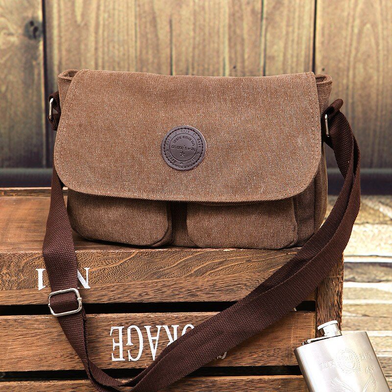 Messenger-tasker Til Mænd Lærredsskuldertaske Casual Style-taske Solid Crossbody-taske Retro Små Tasker - Sort