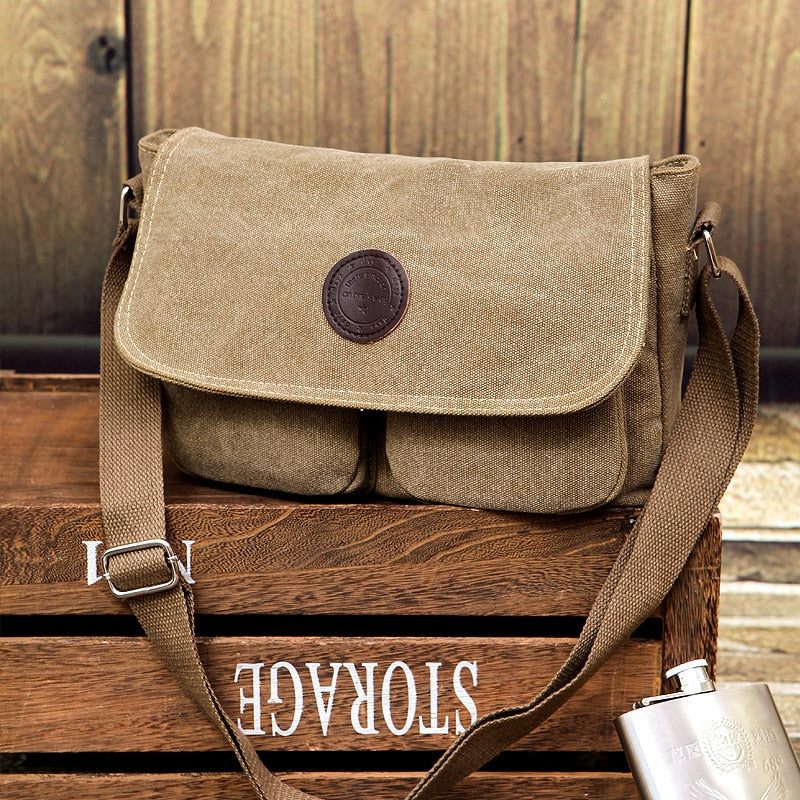 Messenger-tasker Til Mænd Lærredsskuldertaske Casual Style-taske Solid Crossbody-taske Retro Små Tasker - Sort
