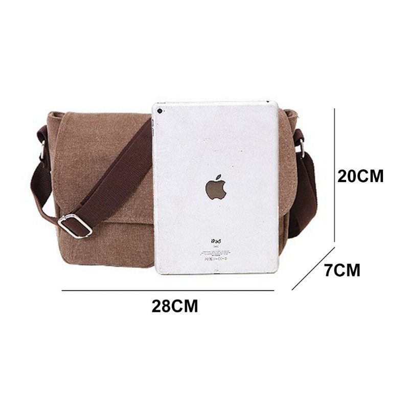 Messenger-tasker Til Mænd Lærredsskuldertaske Casual Style-taske Solid Crossbody-taske Retro Små Tasker - Sort