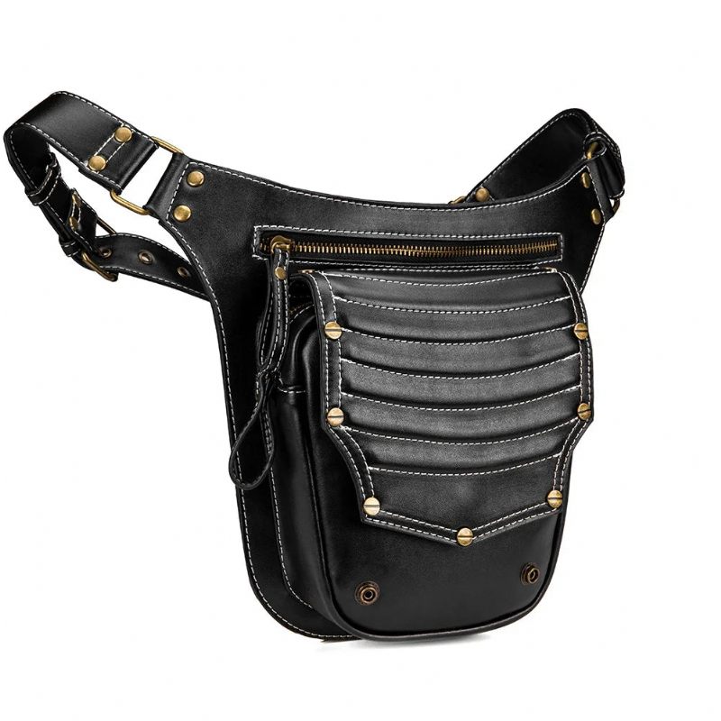 Punk Taske Kvinde Retro Outdoor Dame Trend Messenger Herre Skuldertaske Fanny Pack Ben Pouch Bum Bag Taljetaske - Sort