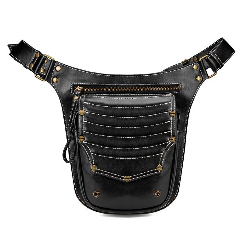 Punk Taske Kvinde Retro Outdoor Dame Trend Messenger Herre Skuldertaske Fanny Pack Ben Pouch Bum Bag Taljetaske - Sort