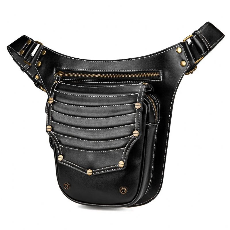 Punk Taske Kvinde Retro Outdoor Dame Trend Messenger Herre Skuldertaske Fanny Pack Ben Pouch Bum Bag Taljetaske - Sort
