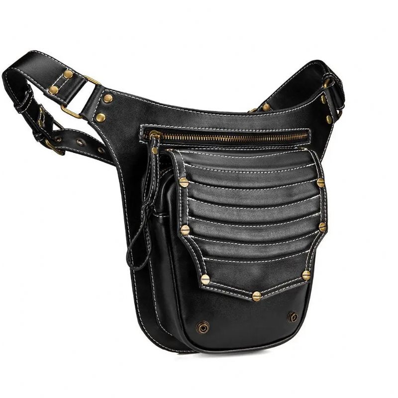 Punk Taske Kvinde Retro Outdoor Dame Trend Messenger Herre Skuldertaske Fanny Pack Ben Pouch Bum Bag Taljetaske - Sort