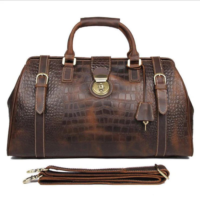 Ægte Læder Rejseduffel Med Hjul Kufferter Mandlige Business Trolley Case Stor Carry On Rolling Bagage Weekendtaske - Brun