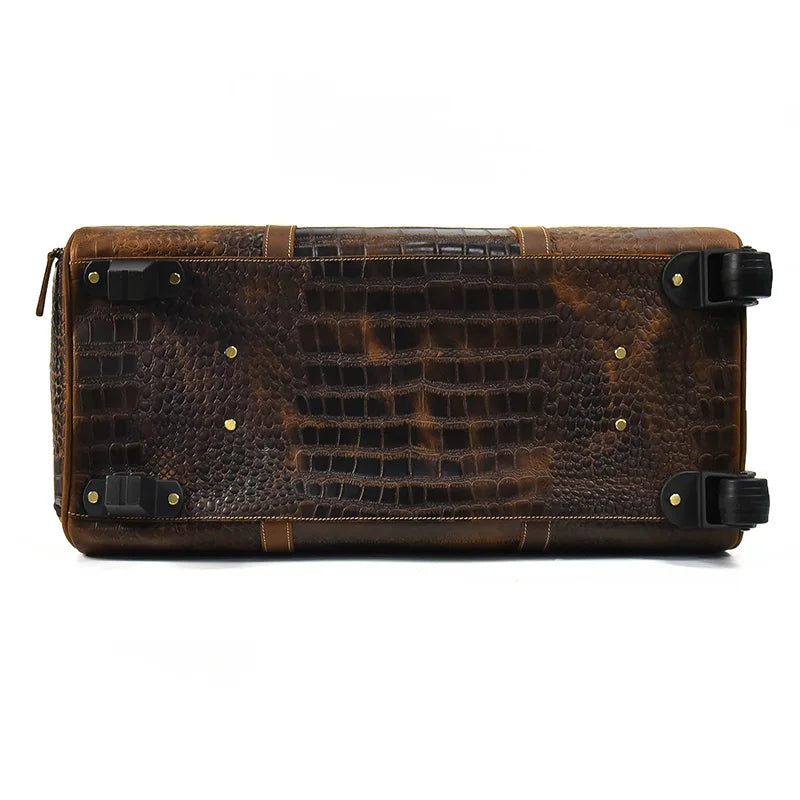 Ægte Læder Rejseduffel Med Hjul Kufferter Mandlige Business Trolley Case Stor Carry On Rolling Bagage Weekendtaske - Brun