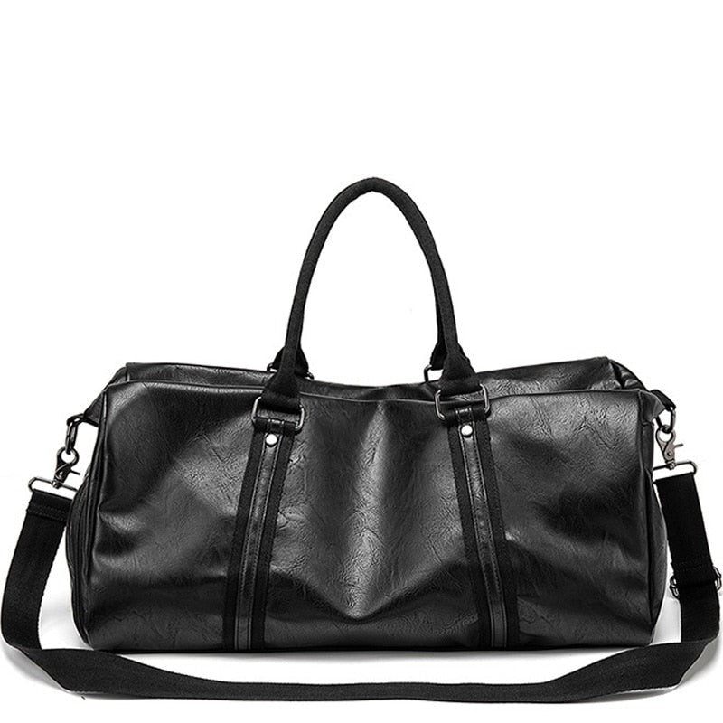 Mænd Håndtaske Læder Stor Kapacitet Rejsetaske Skuldertaske Mandlige Duffle Tote Bag Casual Messenger Tasker - Sort