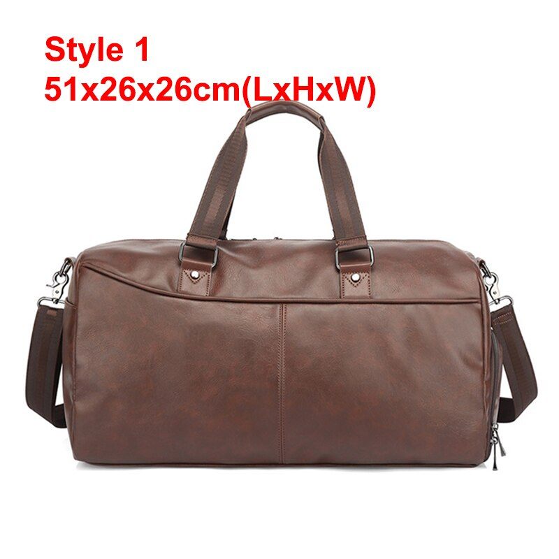 Mænd Håndtaske Læder Stor Kapacitet Rejsetaske Skuldertaske Mandlige Duffle Tote Bag Casual Messenger Tasker - Sort