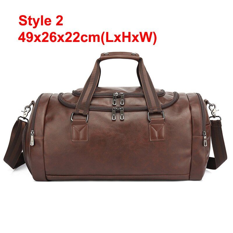 Mænd Håndtaske Læder Stor Kapacitet Rejsetaske Skuldertaske Mandlige Duffle Tote Bag Casual Messenger Tasker - Sort
