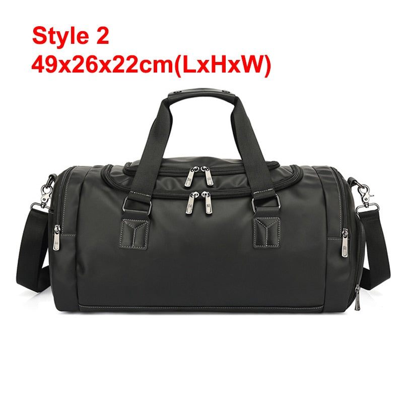 Mænd Håndtaske Læder Stor Kapacitet Rejsetaske Skuldertaske Mandlige Duffle Tote Bag Casual Messenger Tasker - Sort