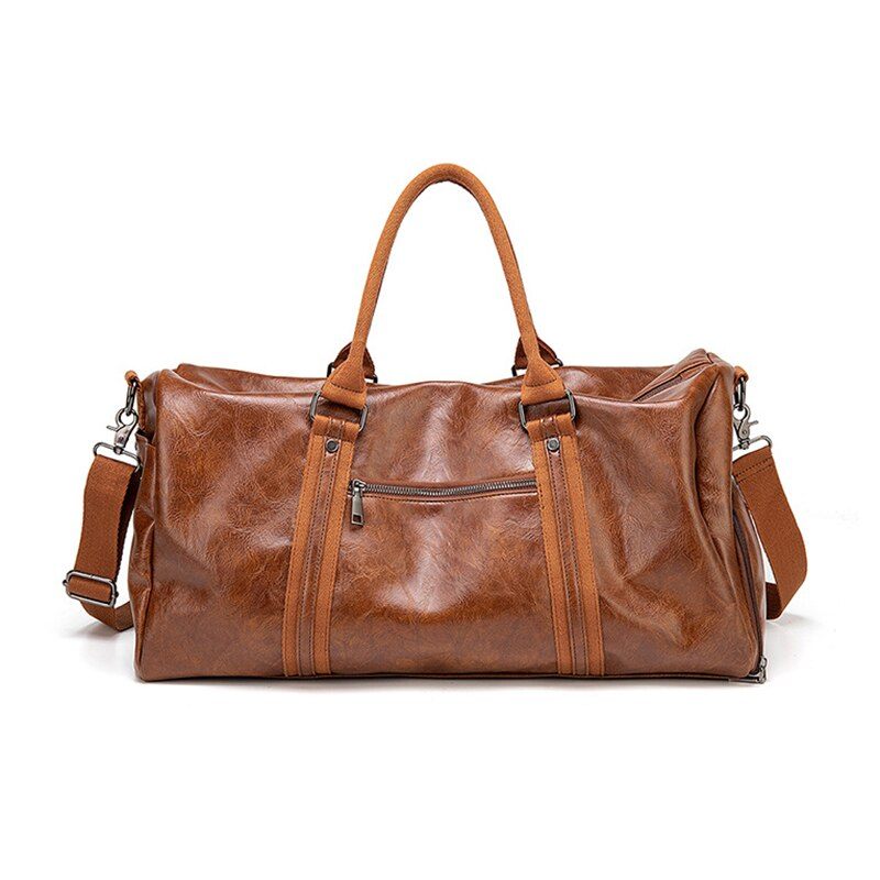 Mænd Håndtaske Læder Stor Kapacitet Rejsetaske Skuldertaske Mandlige Duffle Tote Bag Casual Messenger Tasker - Sort