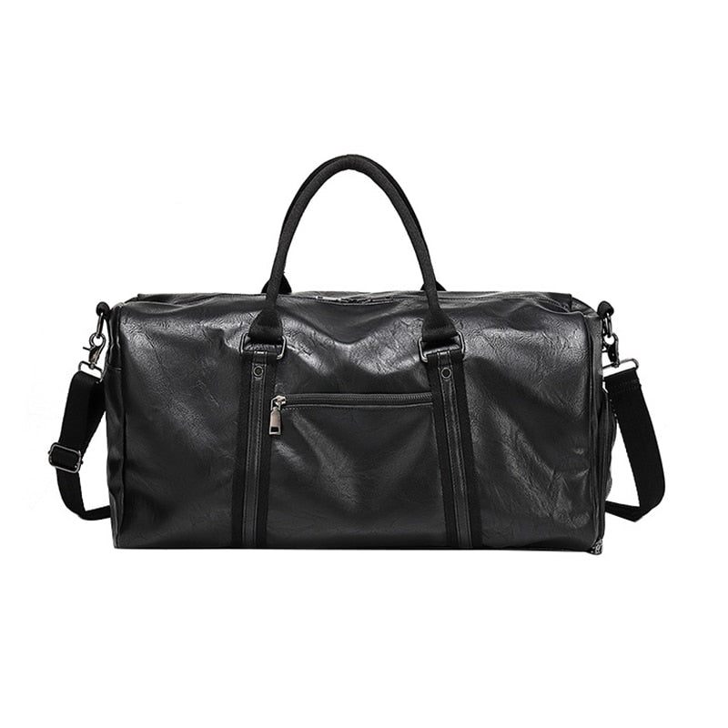 Mænd Håndtaske Læder Stor Kapacitet Rejsetaske Skuldertaske Mandlige Duffle Tote Bag Casual Messenger Tasker - Sort