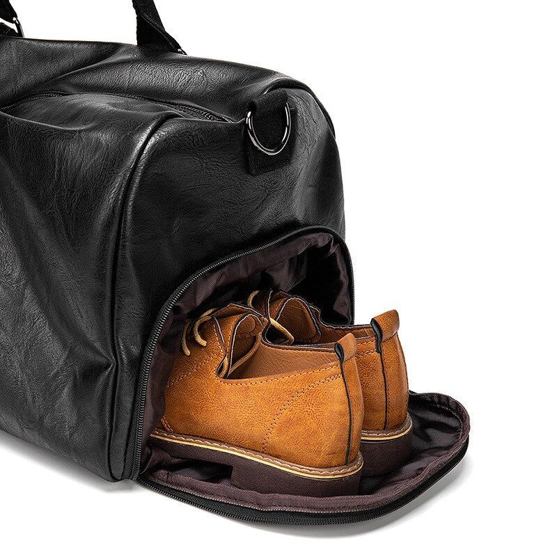 Mænd Håndtaske Læder Stor Kapacitet Rejsetaske Skuldertaske Mandlige Duffle Tote Bag Casual Messenger Tasker - Sort