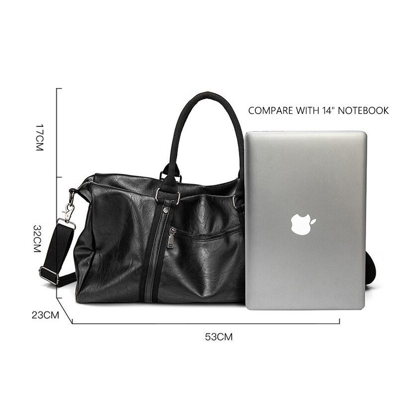 Mænd Håndtaske Læder Stor Kapacitet Rejsetaske Skuldertaske Mandlige Duffle Tote Bag Casual Messenger Tasker - Sort