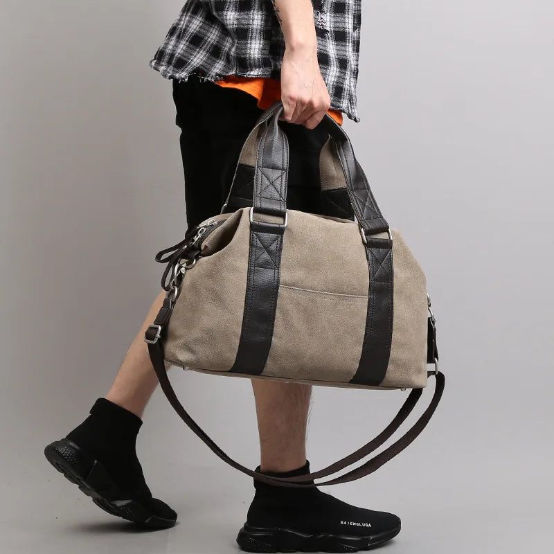 Retro Canvas Håndtaske Til Mænds Rejse Skuldertaske Bagagetaske Afslappet Crossbody Taske - Sort
