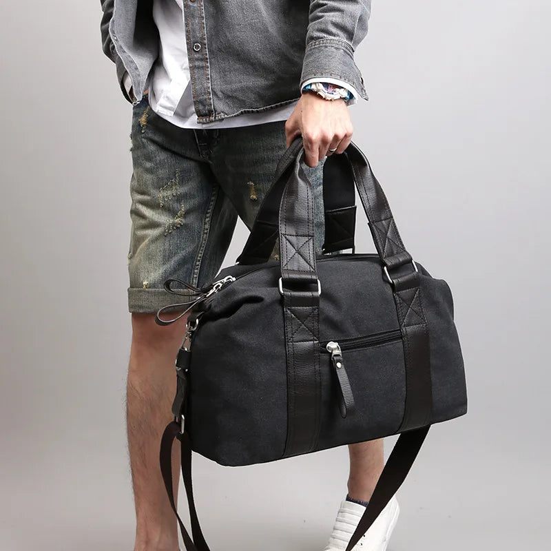 Retro Canvas Håndtaske Til Mænds Rejse Skuldertaske Bagagetaske Afslappet Crossbody Taske - Sort