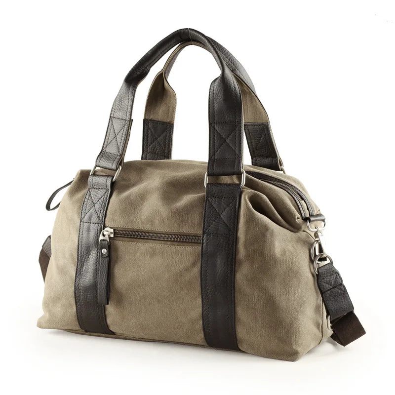 Retro Canvas Håndtaske Til Mænds Rejse Skuldertaske Bagagetaske Afslappet Crossbody Taske - Sort