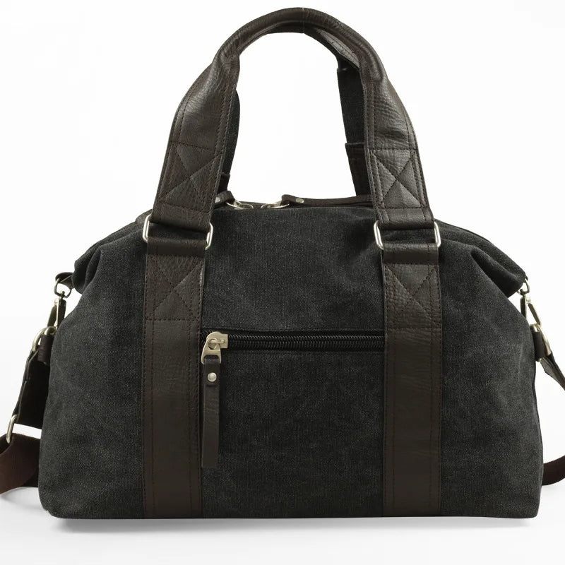 Retro Canvas Håndtaske Til Mænds Rejse Skuldertaske Bagagetaske Afslappet Crossbody Taske - Sort