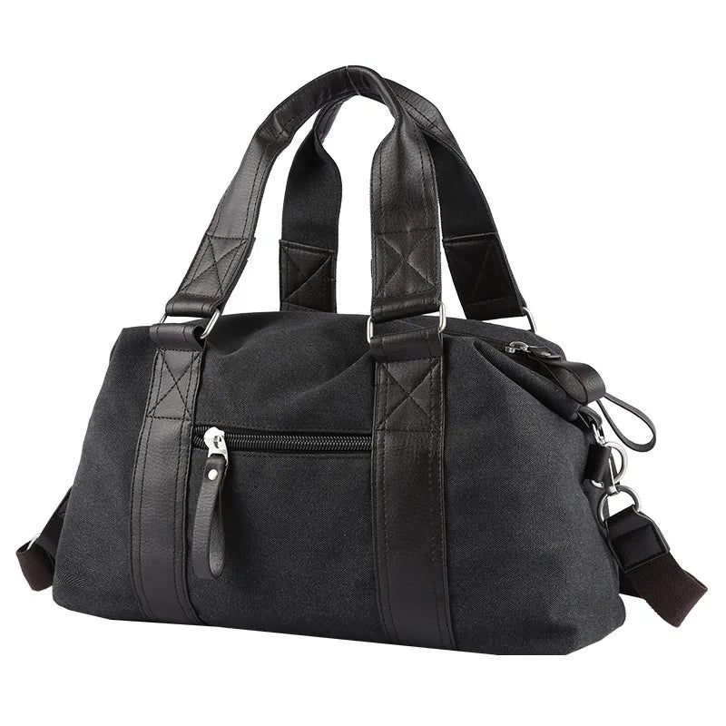 Retro Canvas Håndtaske Til Mænds Rejse Skuldertaske Bagagetaske Afslappet Crossbody Taske - Sort