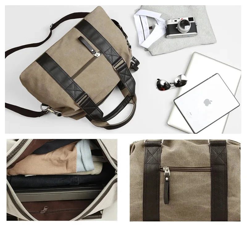Retro Canvas Håndtaske Til Mænds Rejse Skuldertaske Bagagetaske Afslappet Crossbody Taske - Sort