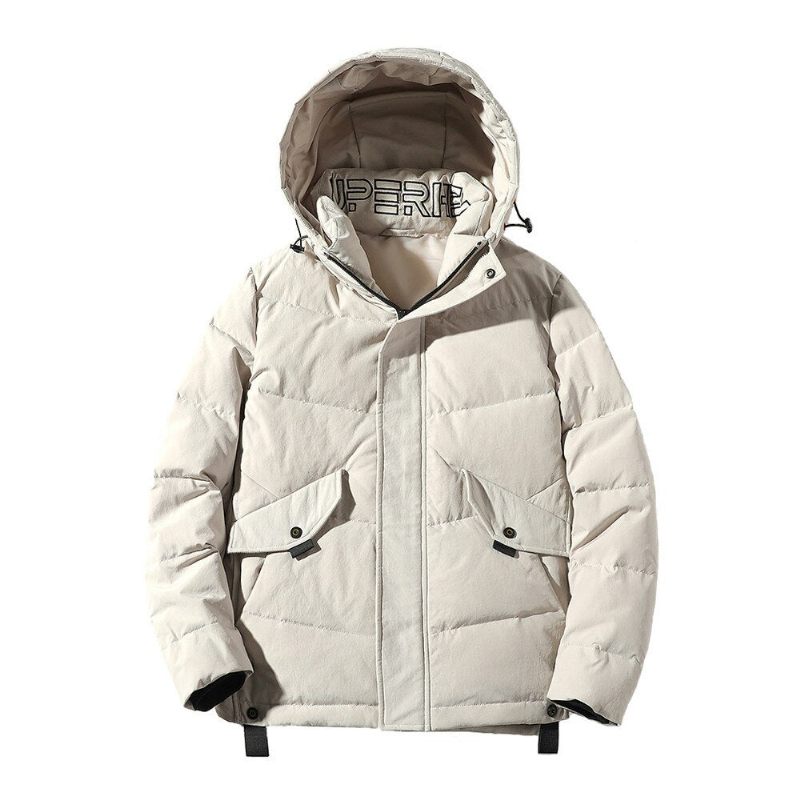 Andedunsjakker Hættelynlås Vindtæt Herre Vinter Varm Frakke Outwears - 651 Beige