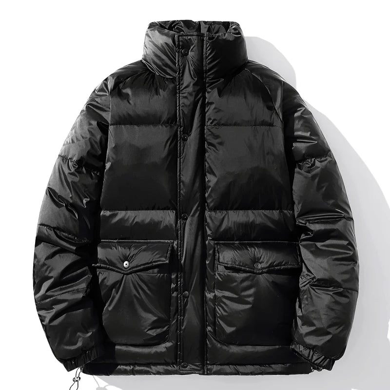 Herre Polstret Jakke Vinter Hvid Andedun Fluffy Puffer Overtøj Sort Oversize Frakke Til Mænd - Sort