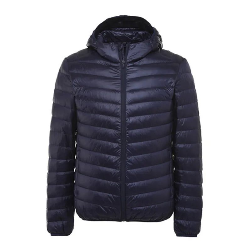 Varme Mænd Casual Hooded Hvid Andedunsjakke Tynde Og Lette Mændsdunfrakker - Sort