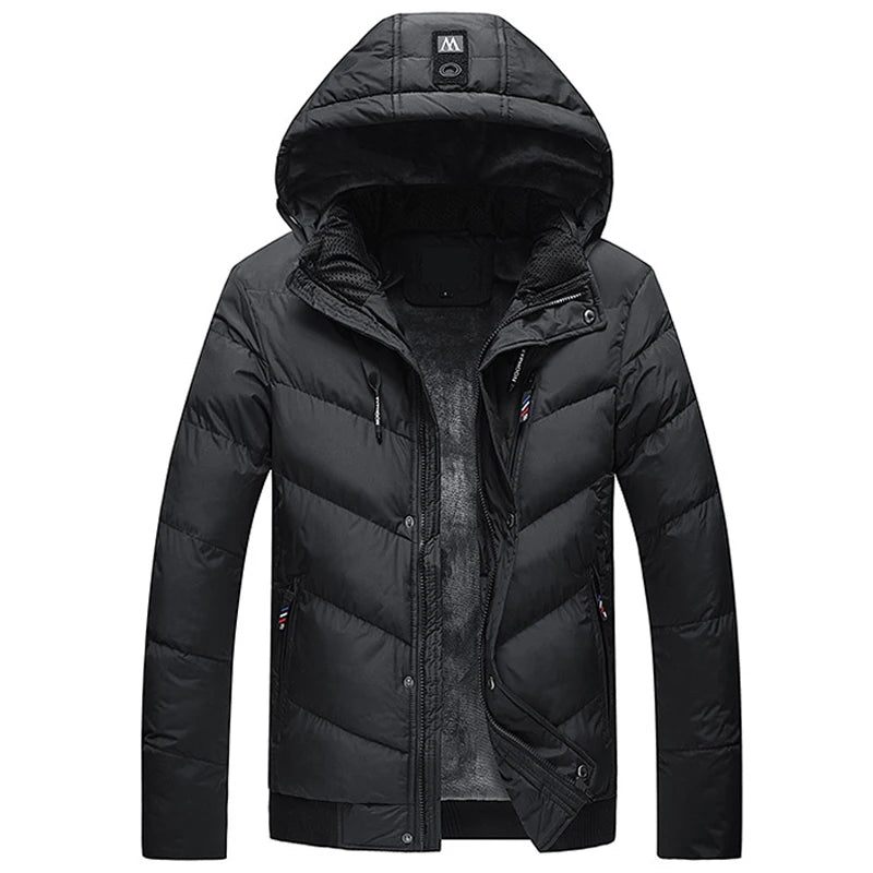 Vinterparka Herre Med Hætte Tyk Varm Jakke Frakker Vandtæt Uld Liner Mandlige Outwear Parka Tøj - Sort