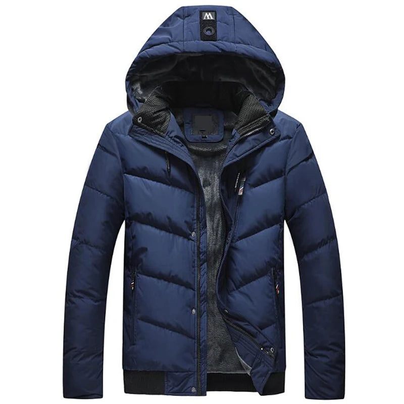 Vinterparka Herre Med Hætte Tyk Varm Jakke Frakker Vandtæt Uld Liner Mandlige Outwear Parka Tøj - Sort