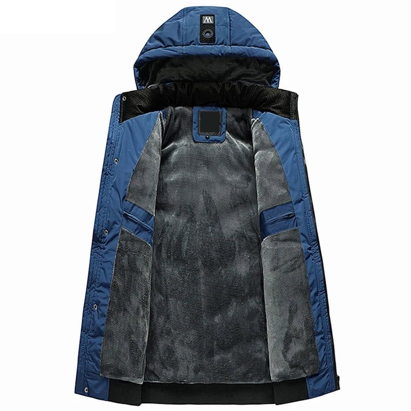 Vinterparka Herre Med Hætte Tyk Varm Jakke Frakker Vandtæt Uld Liner Mandlige Outwear Parka Tøj - Sort
