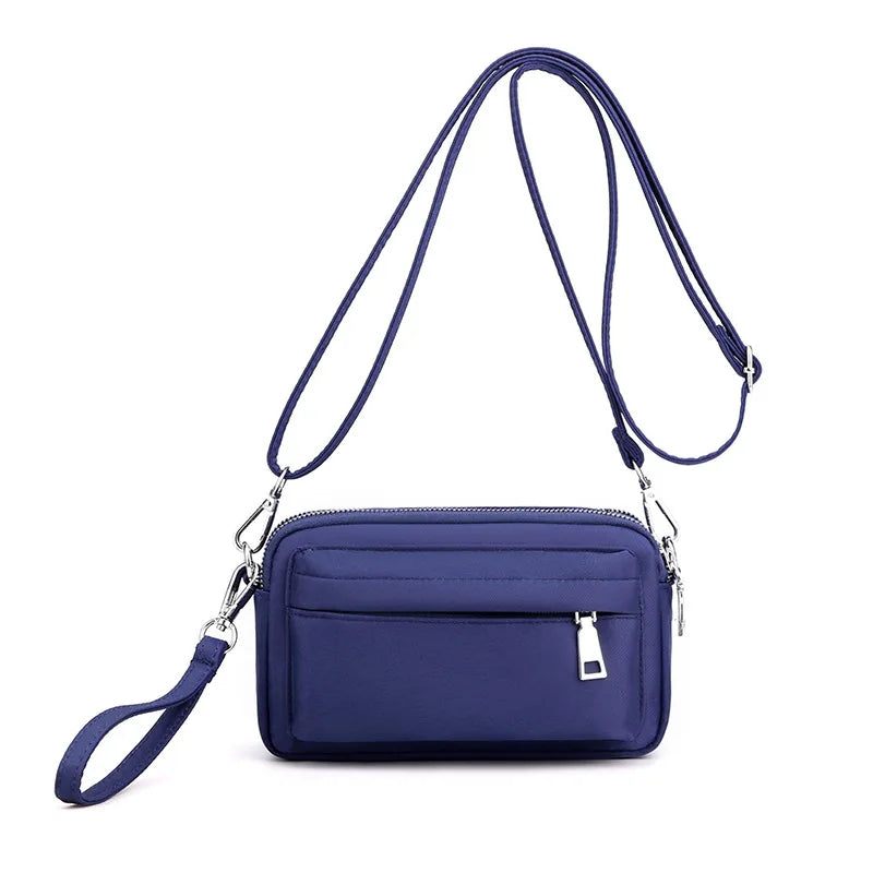 Afslappet Mobiltelefon Taske Kvinde Nylon Clutch Let Vægt Udendørs Rejse Skuldertasker Solid Messenger Til Kvinder - Sort