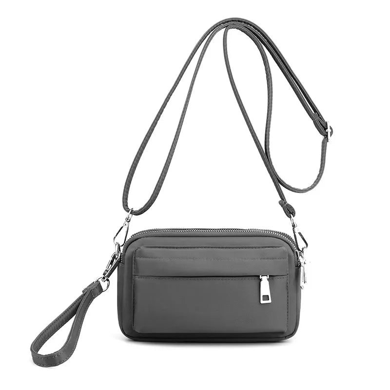 Afslappet Mobiltelefon Taske Kvinde Nylon Clutch Let Vægt Udendørs Rejse Skuldertasker Solid Messenger Til Kvinder - Sort